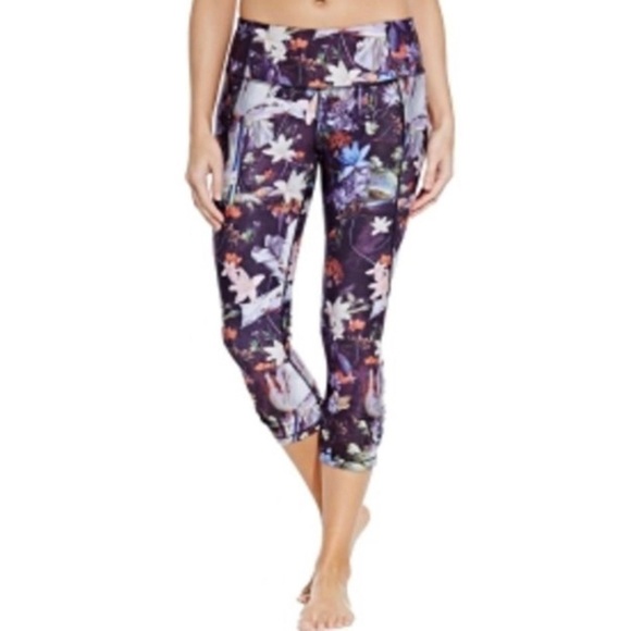 CALIA Floral Print Tight Fit Cropped Workout Tights Leggings Purple XS - Picture 10 of 10